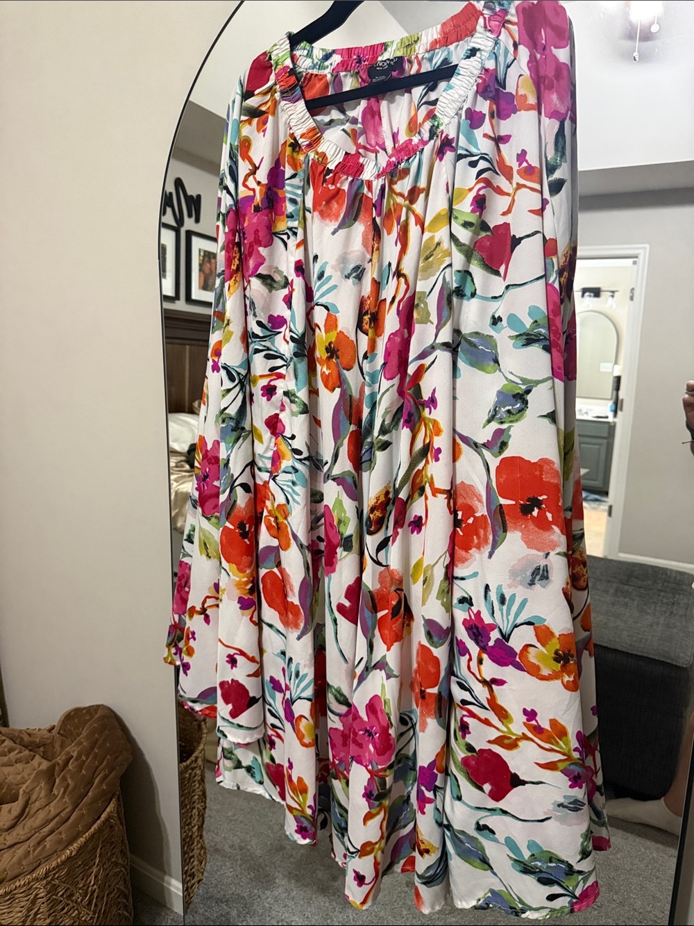 Floral Circle flowy maxi Skirt in Cream with Pink & Orange Blooms